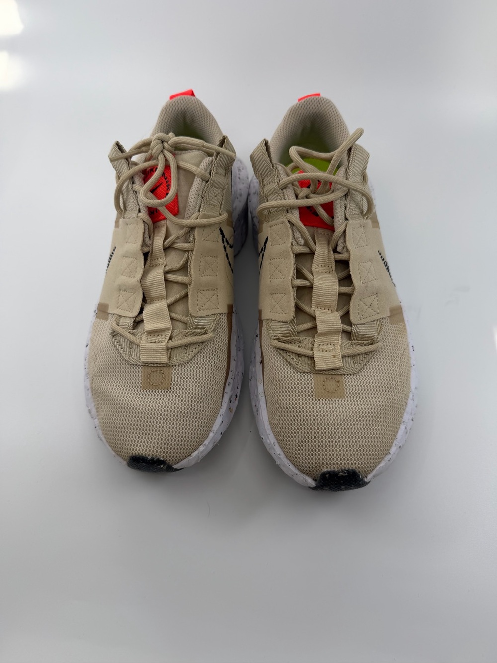Nike Tan Athletic Sneakers with Neon Orange Pull Tabs